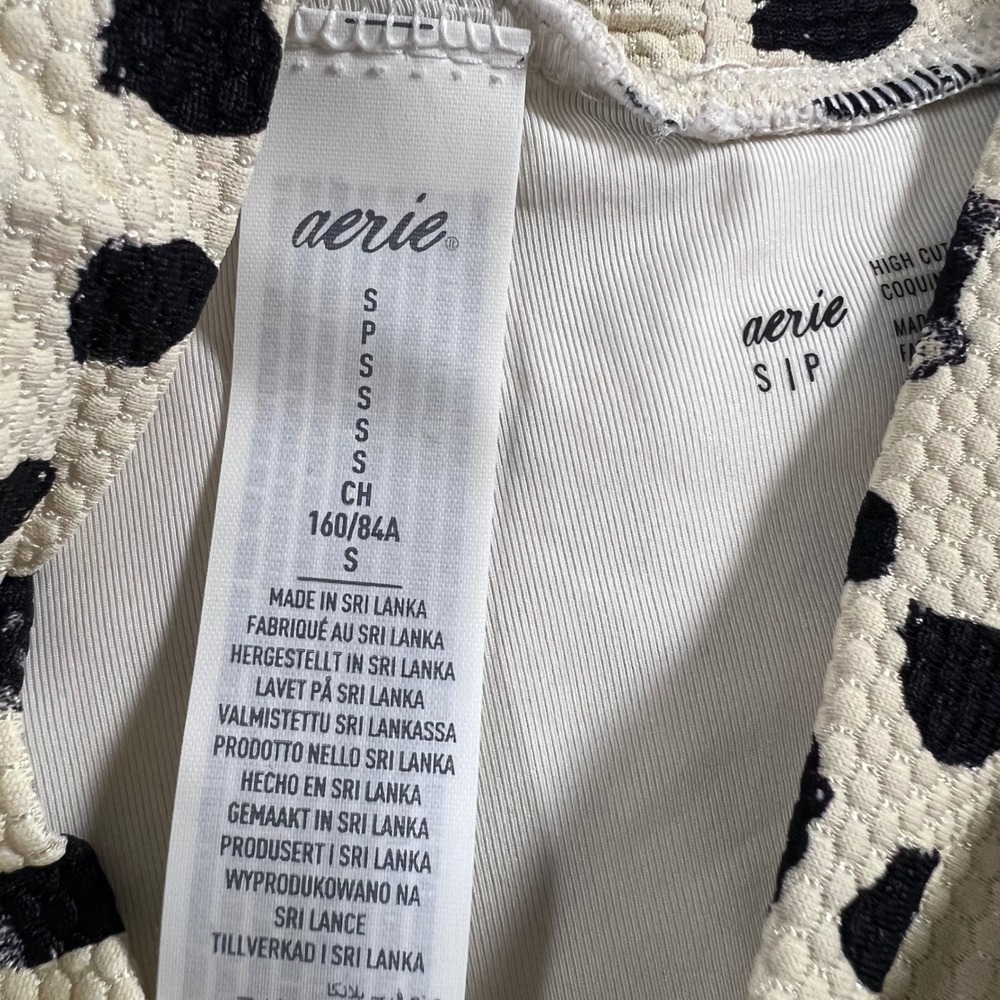 Aerie High Cut Cheeky Bikini Bottom Small Cream Black Animal Spot 075-1754-3752 - Picture 7 of 10